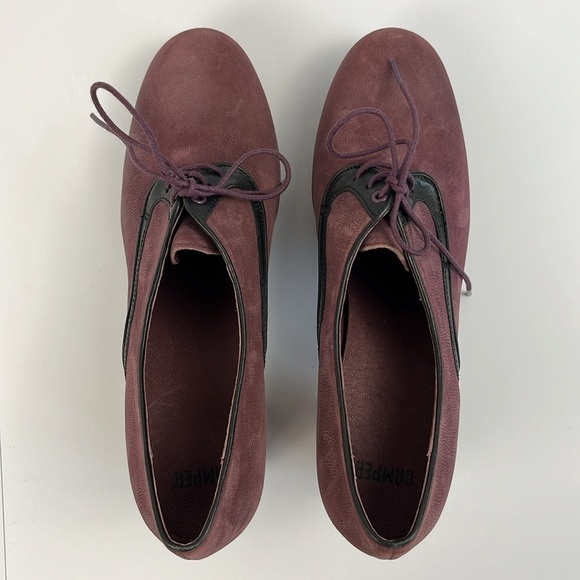 Camper Angie Heeled Oxford Shoes Lace Up Block Heel Leather Deep Plum and Black - Picture 10 of 17